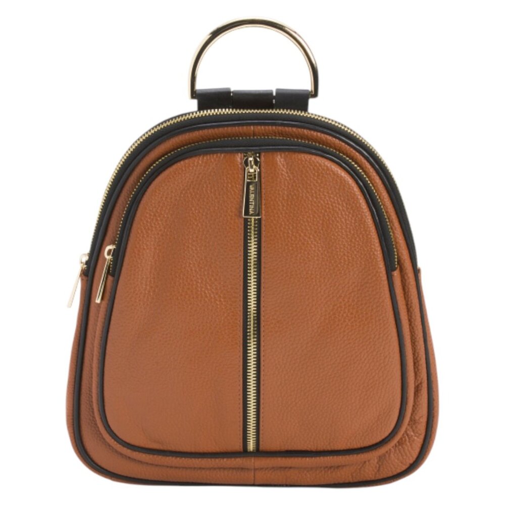 VALENTINA Made In Italy Leather Flat Backpack With Center Zip